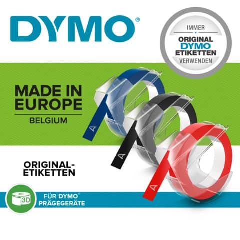 Nastri a rilievo per etichettatrici Dymo vinile 9 mm x 3 m assortiti blister da 3 - S0847750